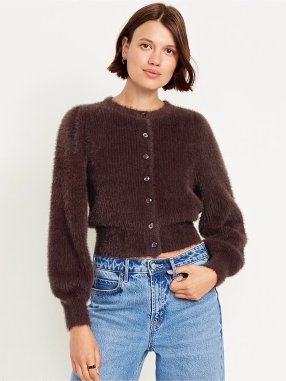 Old Navy Cropped Eyelash Cardigan in Boxwood - XL